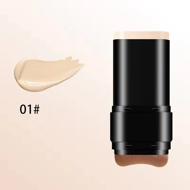 A black makeup stick with a dual-ended brush tip, shown next to a beige cream swatch labeled '01#'.