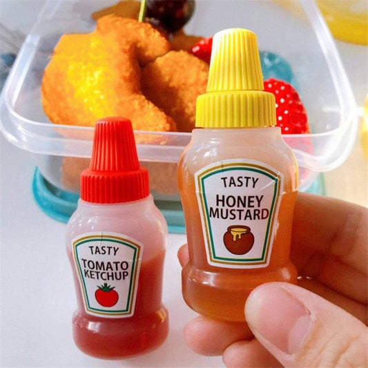 2-Pc Mini Squeeze Bottles Set – Refillable Sauce Bottles for Lunch Box, Ketchup & Dressings