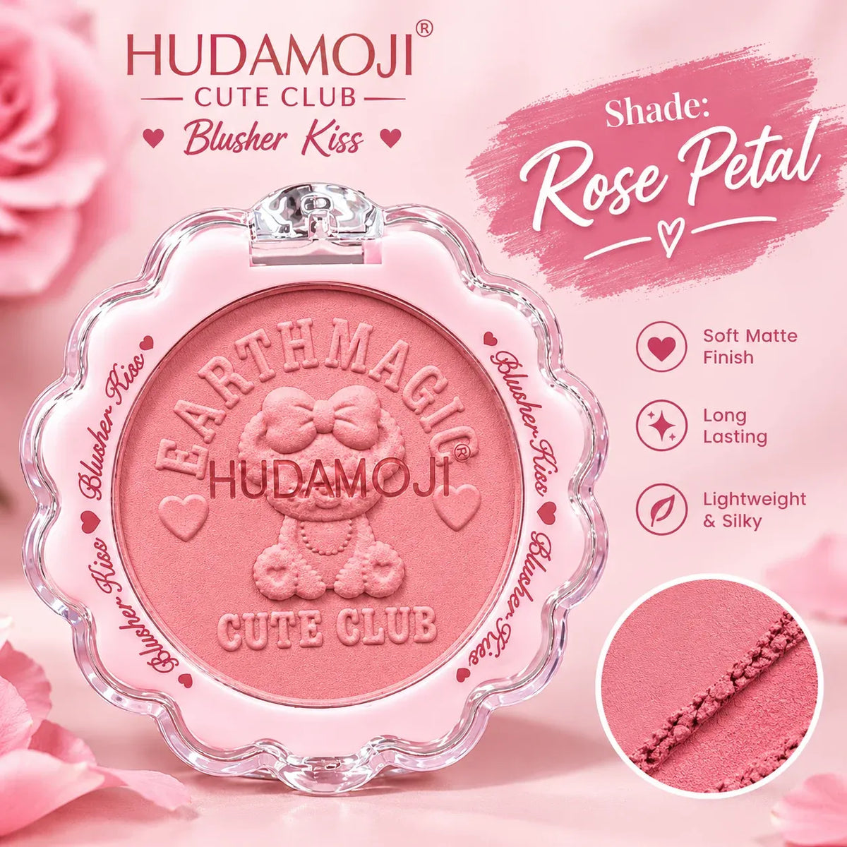 huda moji matte blusher rose petal