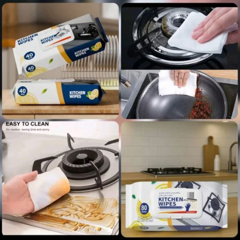 Kitchen Cleaning Wipes – 80 Pcs Oil & Grease Stain Removal Disposable Wipes