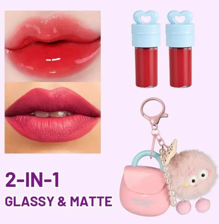HUES QUEEN 2-in-1 Lip Gloss & Matte Lip Color with Keychain HQ0149