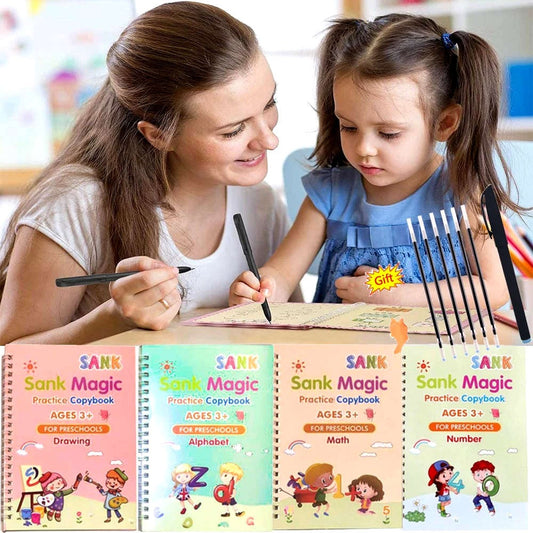 Sank Magic Practice Copybook Set Of 4 Books With Pen & Refills Reusable