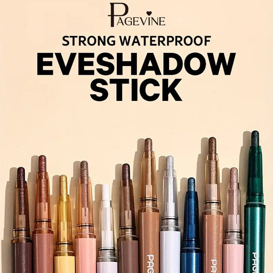 Collection of Pagevine eyeshadow sticks on a beige background