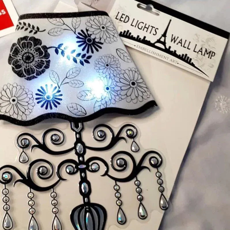 Decorative wall lamp design with LED lights on a white background