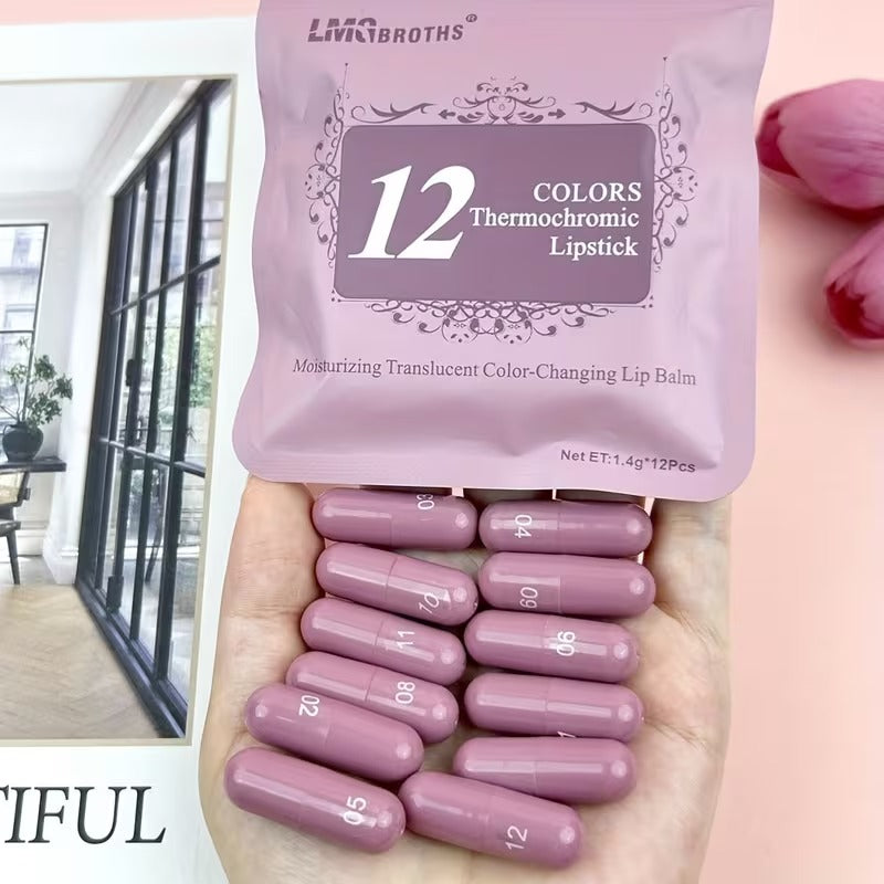 LMG Brothers 12pcs Mini Capsule Lipstick & Lip Balm Set