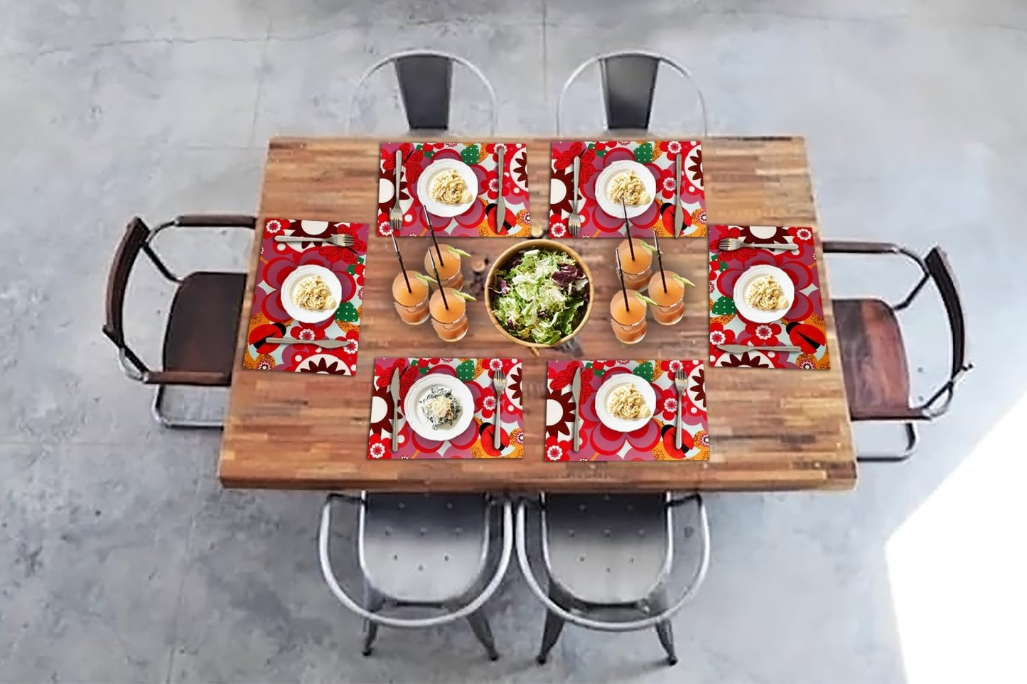 Printed PVC Waterproof, Oil Proof, Easy to Clean Placemats Table Mats for Dining Set of 6