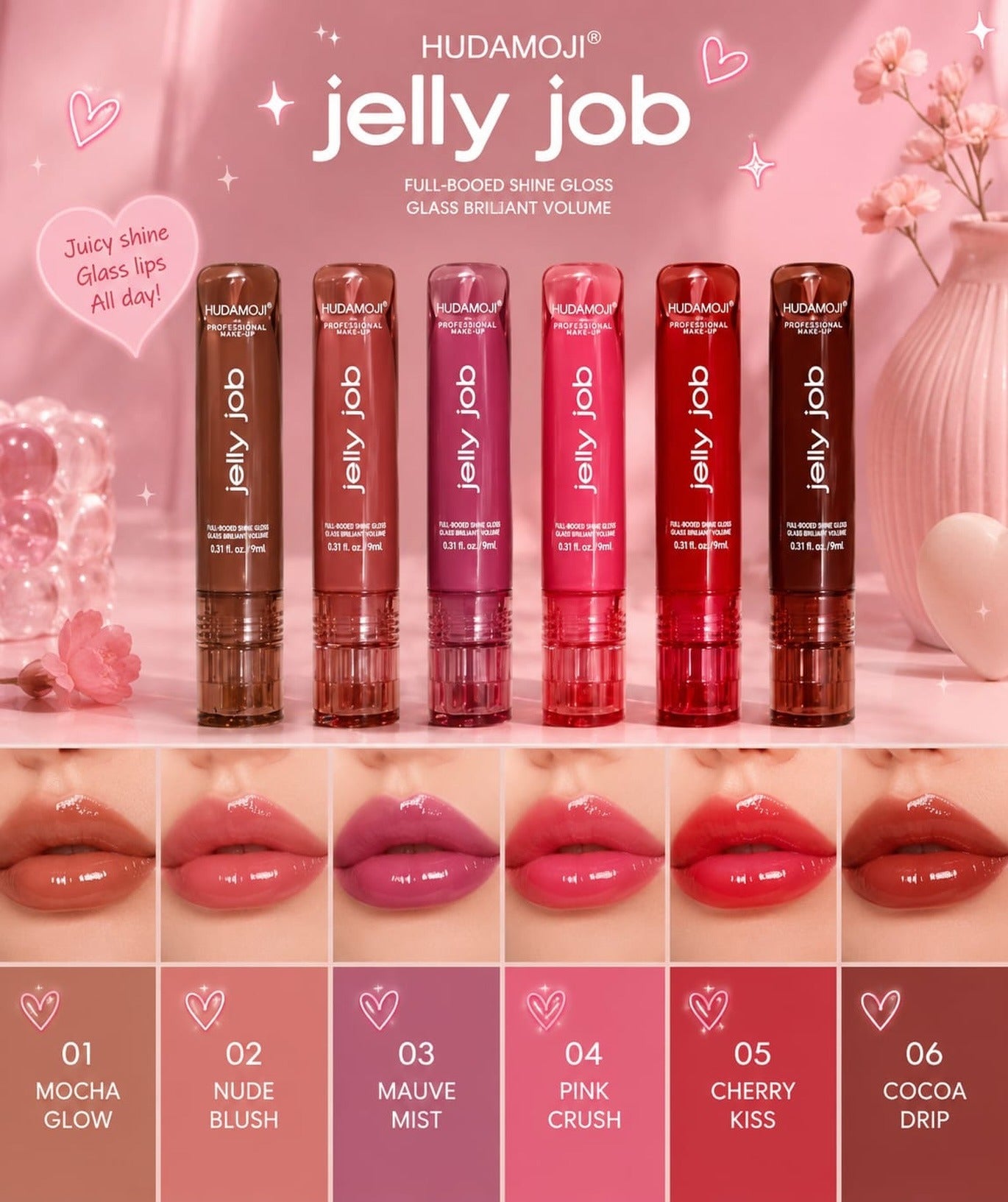 Hudamoji Jelly Job Lip Gloss – Glossy & Hydrating Lip Color