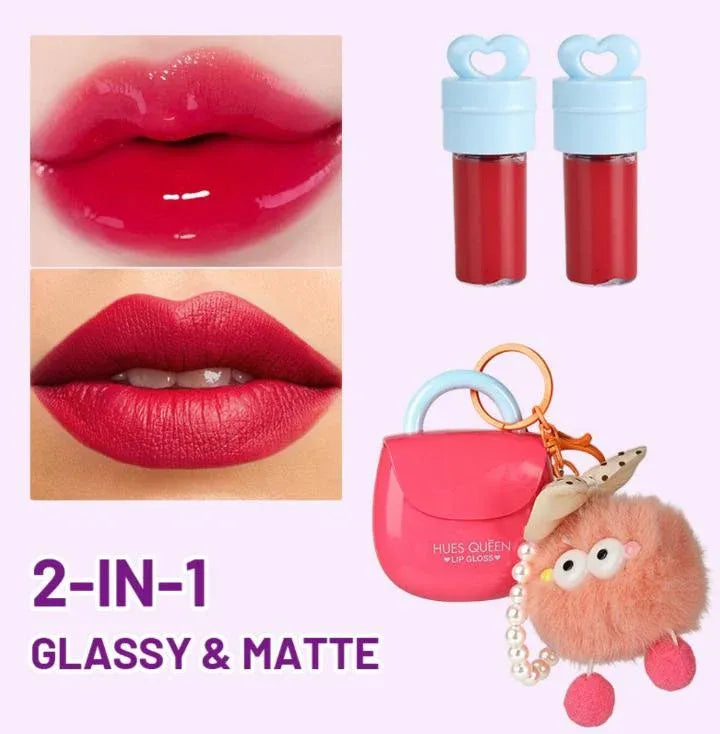 HUES QUEEN 2-in-1 Lip Gloss & Matte Lip Color with Keychain HQ0149
