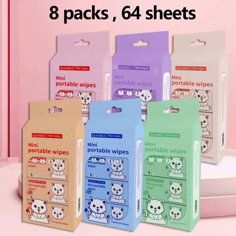 QIANHUI Cute Kawaii Cartoon Mini Portable Wet Wipes