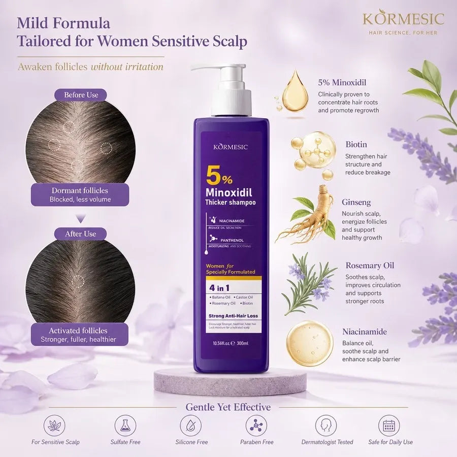 Kormesic 5% Minoxidil Thicker Shampoo for Women 300ml