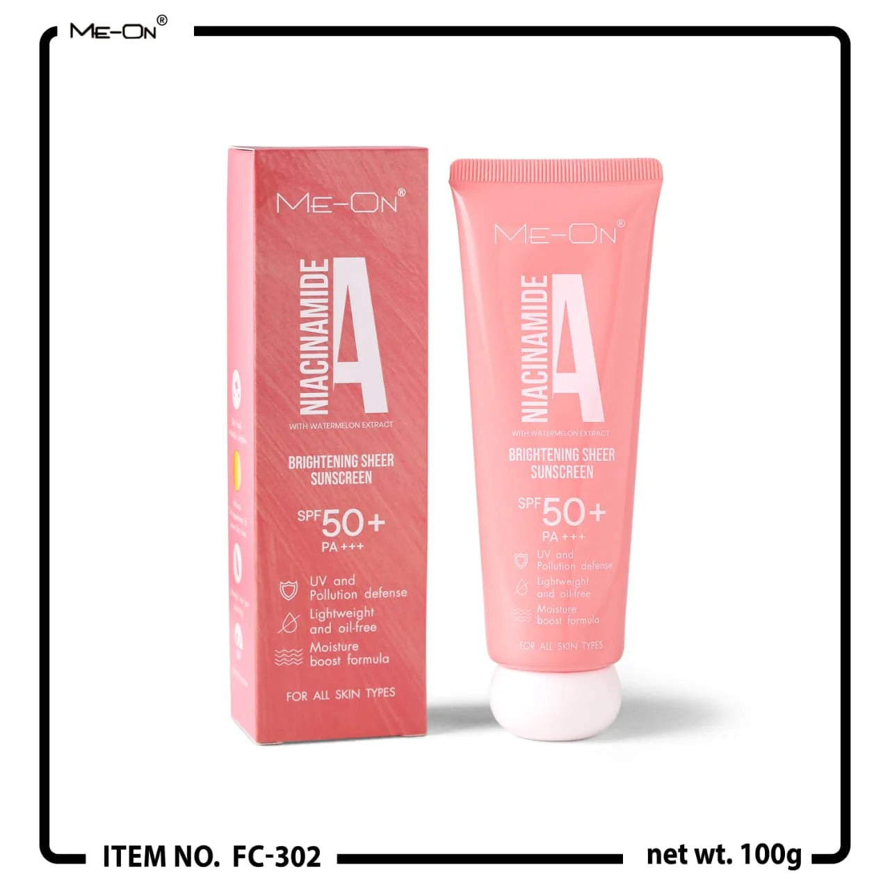 ME-ON Niacinamide Brightening Sheer Sunscreen SPF 50+ PA+++ – Pore Minimizing UV Defense (100g)
