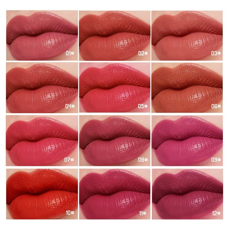 KS ONE 12pcs Capsule Lipstick, Long Lasting Velvet Matte Lipstick, Easy to Apply & Carry
