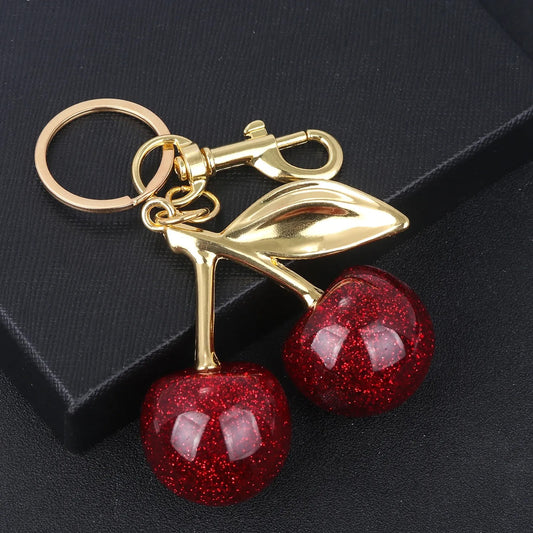Cherry Blossom Keychain, Elegant Cherry Keychain, Fashion Cherry Bag Accessory, Glitter Cherry Charm Keychain For Handbags