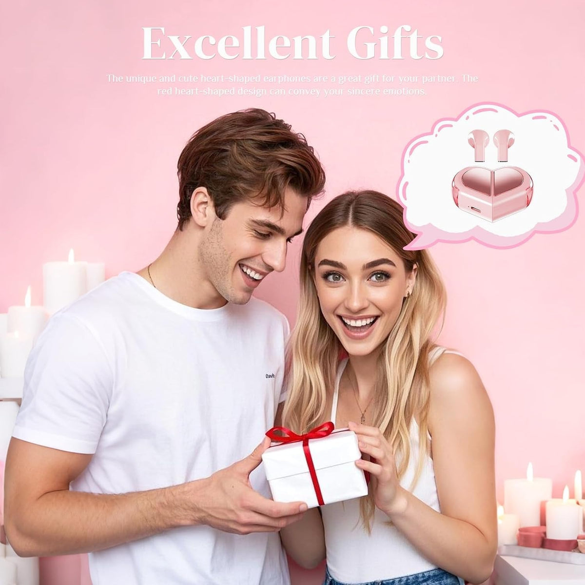 K520 Pink Heart TWS Wireless Earbuds – Cute Kawaii Bluetooth Earphones for Girls