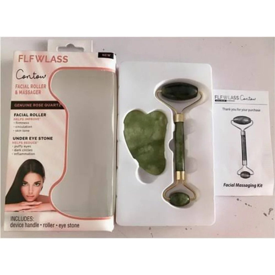 Jade Roller & Gua Sha Facial Tool Set – Anti-Aging Face Massager for Glowing Skin