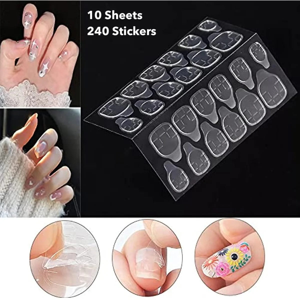 10 Sheets Nail Stickers Sheet Tape Double Side Sticker
