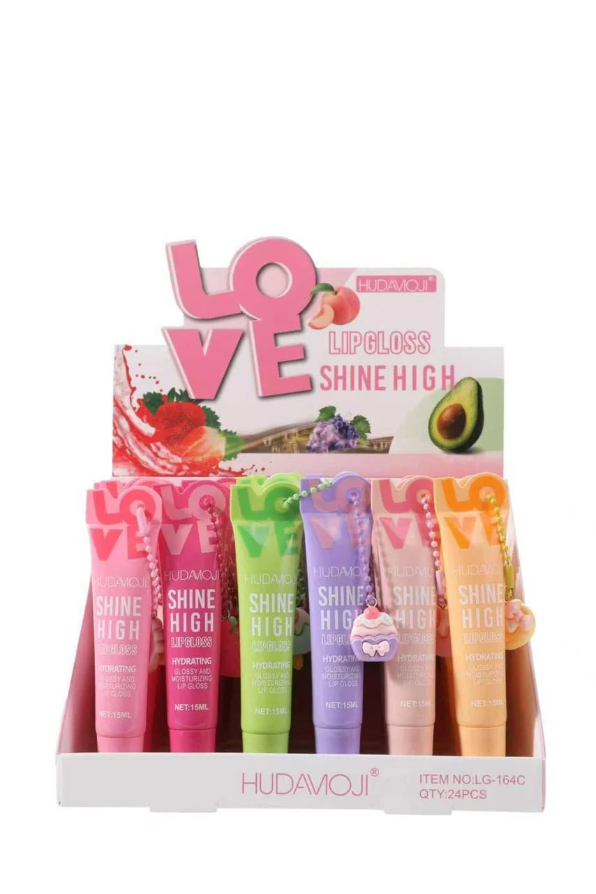 Hudamoji Love Shine High Lip Gloss Hydrating Fruity Gloss with Keychain Charms