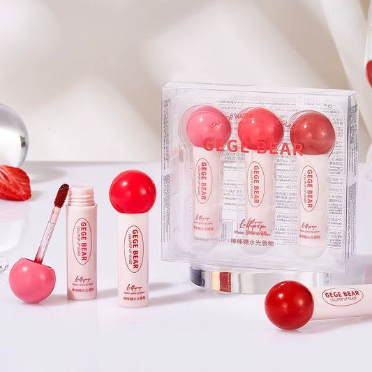 Gege Bear Water Light Lip Gloss | Non-Sticky Long-Lasting Mirror Lip Glaze Set