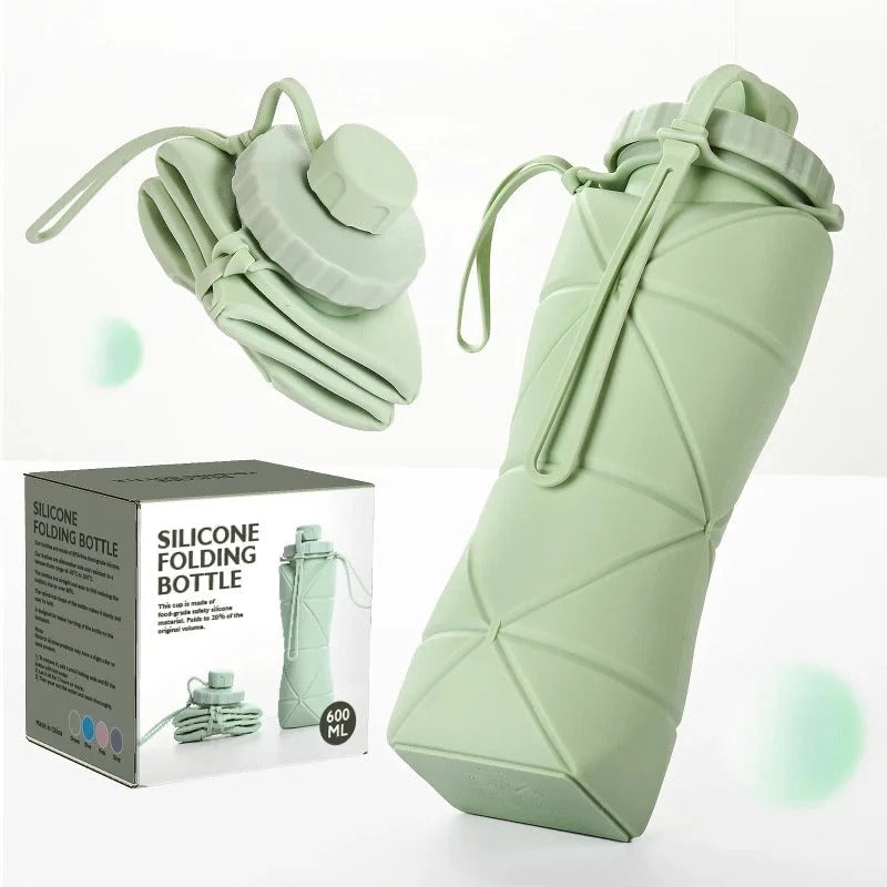 UltraSlim Silicone Foldable Water Bottle – 600ml Portable Collapsible Travel Bottle