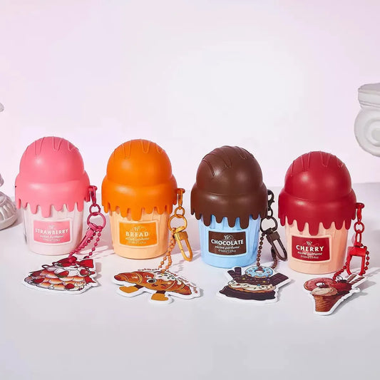 Set of four ice cream-themed containers with colorful lids on a white background