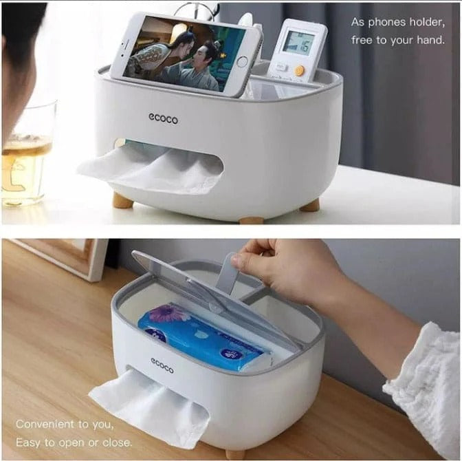Ecoco Multi-Functional Desk Storage Box Remote Control Case Cosmetic Organizer Holder Suction Paper Tissue Box