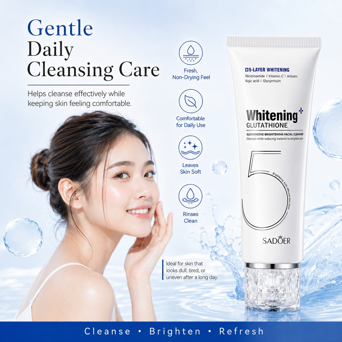 Sadoer Glutathione Whitening Cleanser | Niacinamide & Vitamin C Arbutin Korean Skincare