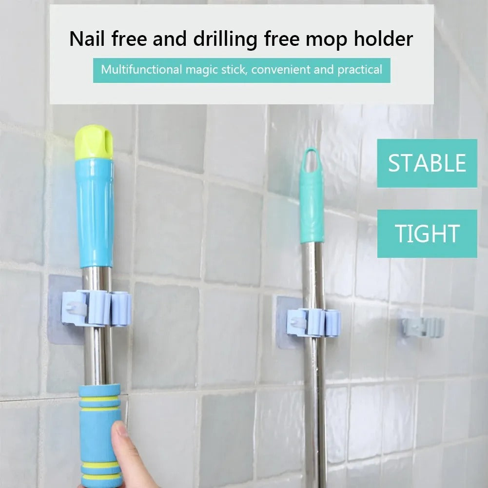 Pack Of 3 Wall Mounted Mop Organizer Holder - Brush Broom Hanger - Storage Rack Kitchen Clip - Seamless Mop Hook