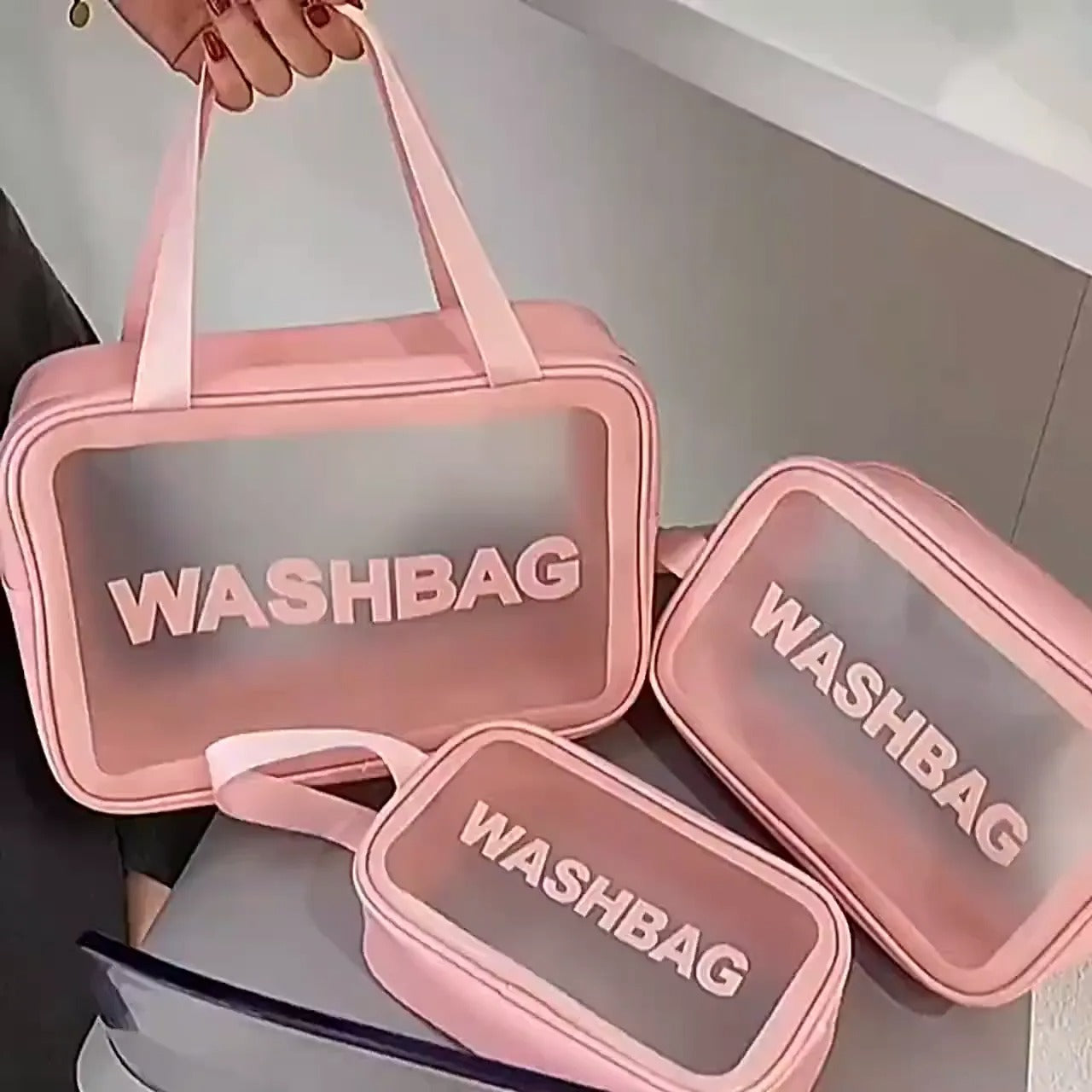 3-Piece Portable Travel Wash Bag – Transparent Waterproof Makeup Organizer Pouch Set