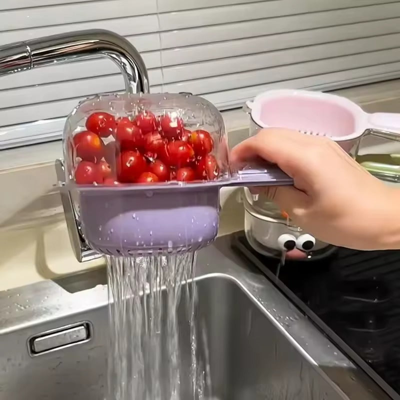 Food Grade Drainage Basket Fruit Washing Artifact Dopamine Thick Wall Hanging Basket Kitchen Dishwashing Fruit Double Basket