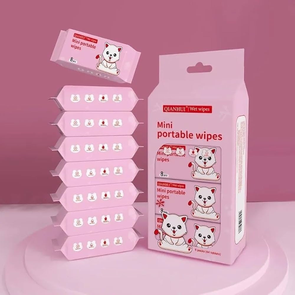 QIANHUI Cute Kawaii Cartoon Mini Portable Wet Wipes