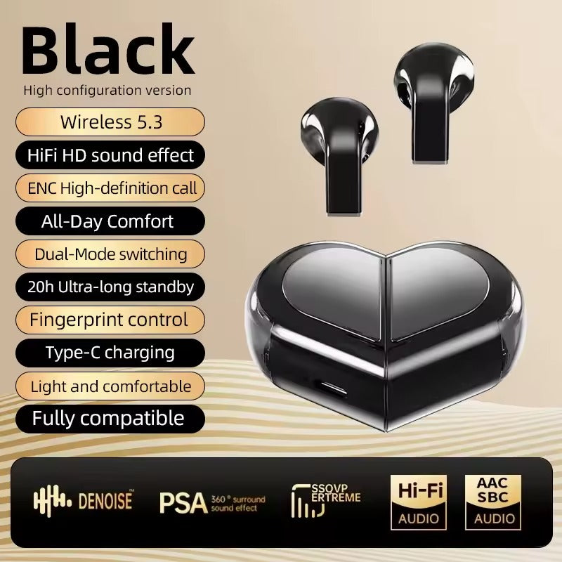 K520 Pink Heart TWS Wireless Earbuds – Cute Kawaii Bluetooth Earphones for Girls