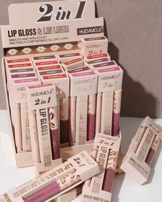 huda moji 2in1 lip gloss and liner