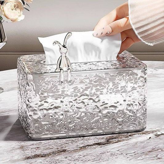 Rabbit Design Acrylic Tissue Box Transparent Decorative Tissue Holder with Cute Rabbit