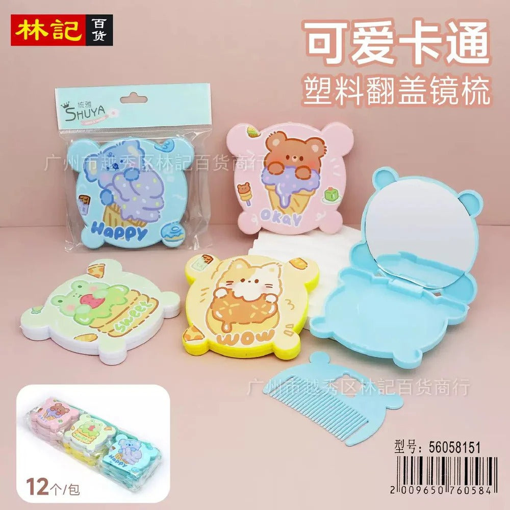 Cute Kawaii Bear 2-in-1 Folding Mirror & Comb Set