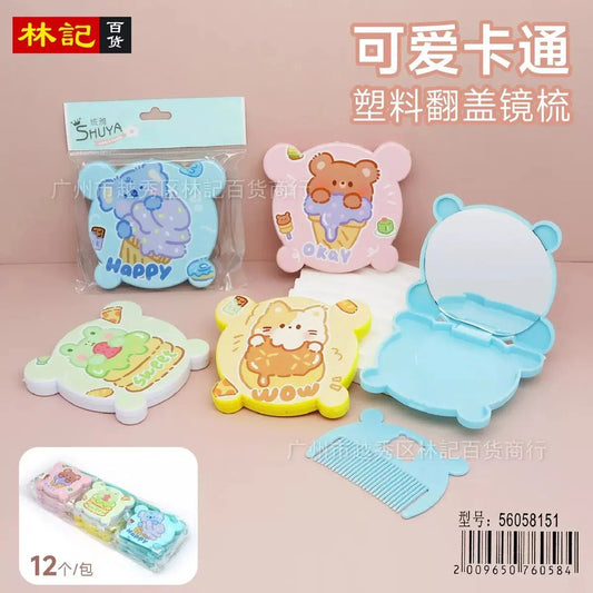 Cute Kawaii Bear 2-in-1 Folding Mirror & Comb Set