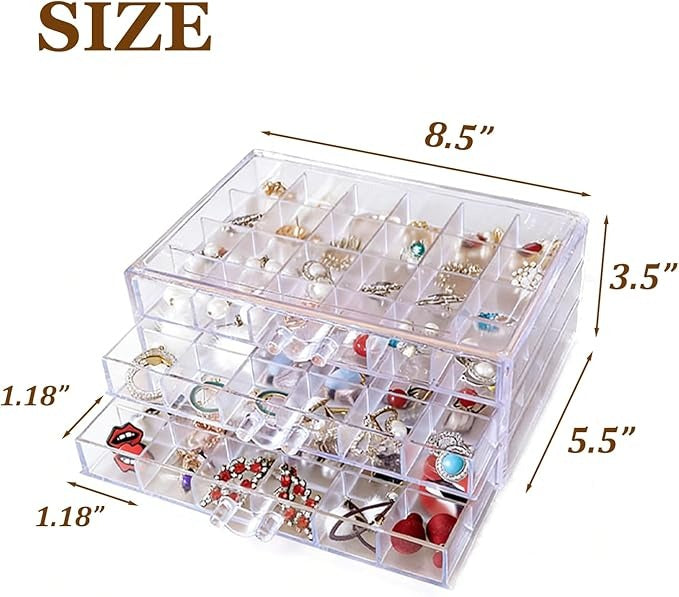 Acrylic Jewelry Organizer Box – 72-Grid Clear Storage Case for Earrings, Rings & Necklaces