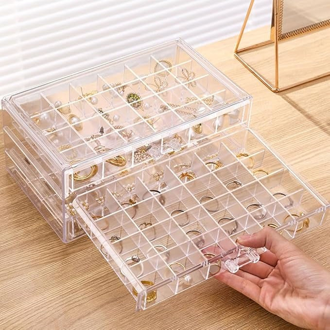 Acrylic Jewelry Organizer Box – 72-Grid Clear Storage Case for Earrings, Rings & Necklaces