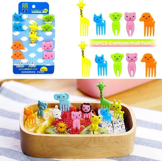 10 Pcs Dessert Fruit Forks for Kids, Cute Animals Little Mini Cartoon Toothpick