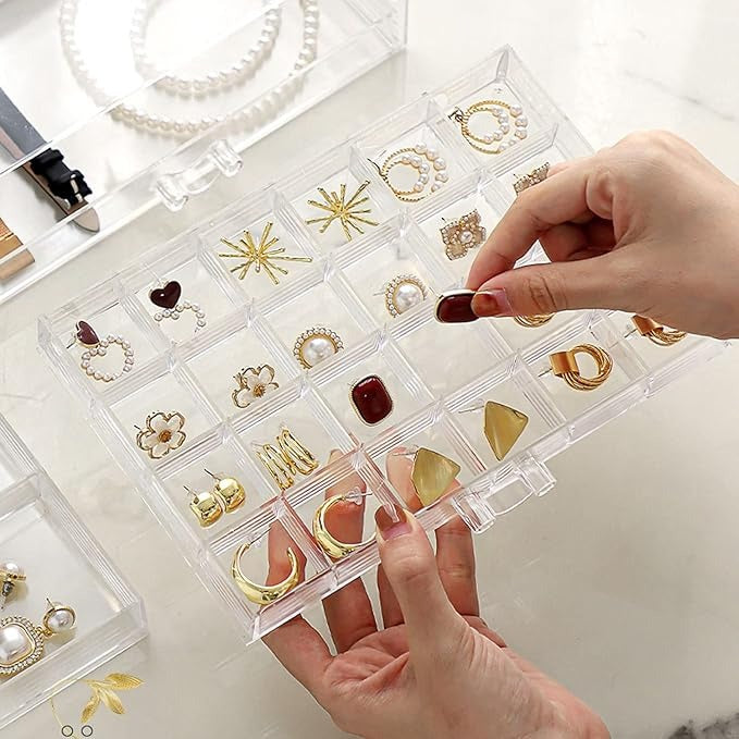 Acrylic Jewelry Organizer Box – 72-Grid Clear Storage Case for Earrings, Rings & Necklaces