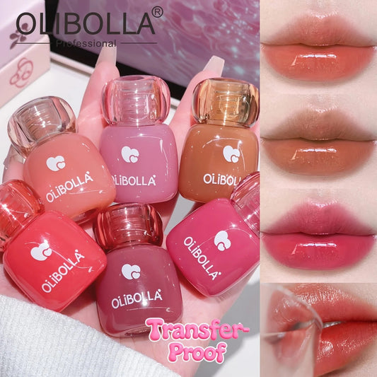 Olibolla lip gloss bottles and samples on a white background