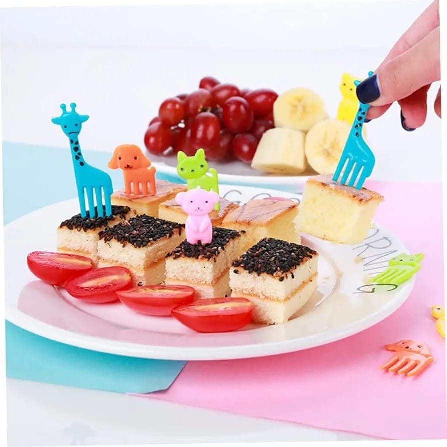 10 Pcs Dessert Fruit Forks for Kids, Cute Animals Little Mini Cartoon Toothpick