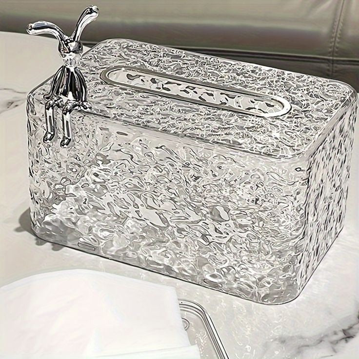 Rabbit Design Acrylic Tissue Box Transparent Decorative Tissue Holder with Cute Rabbit