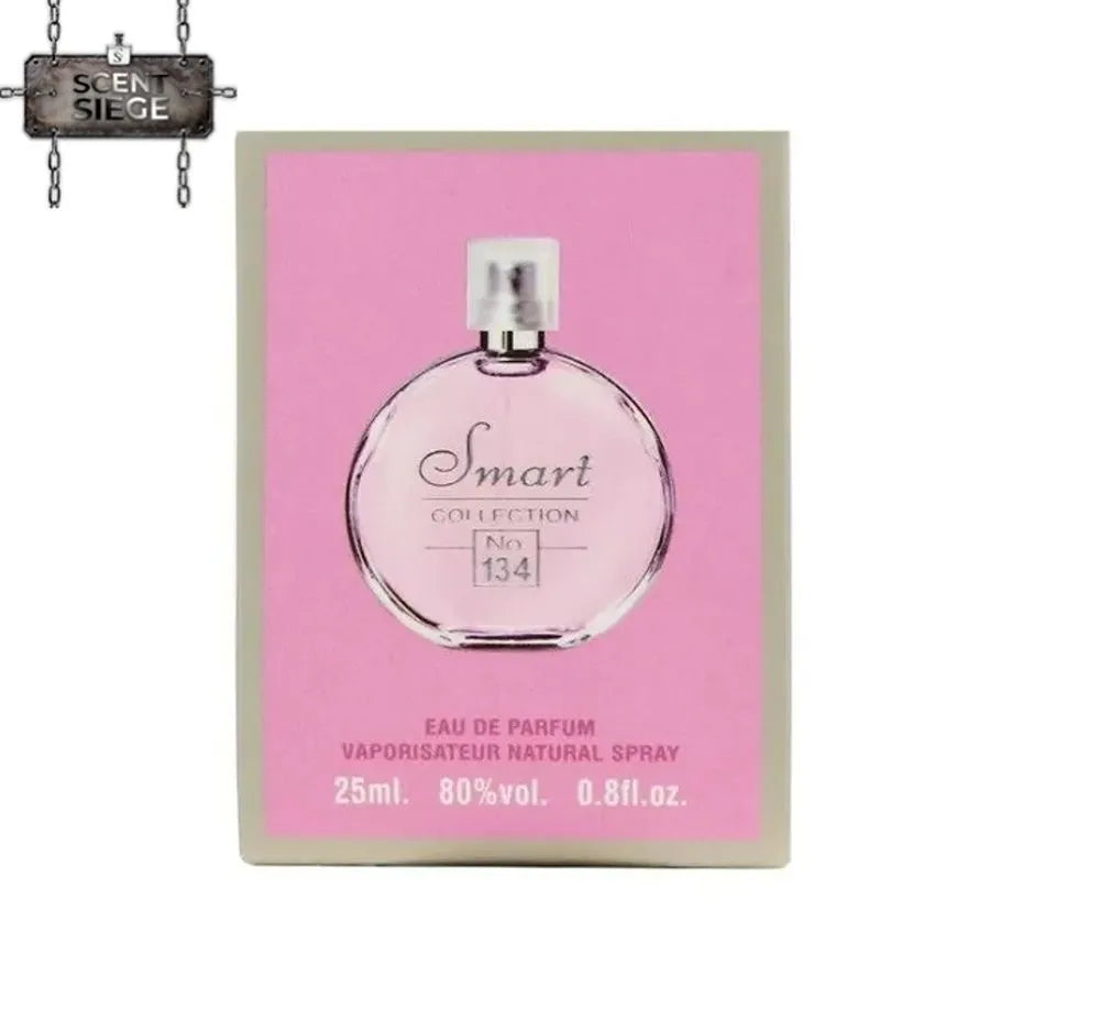 A 25ml bottle of Smart Collection No. 134 Eau de Parfum with its pink packaging box, shown against a plain white background.