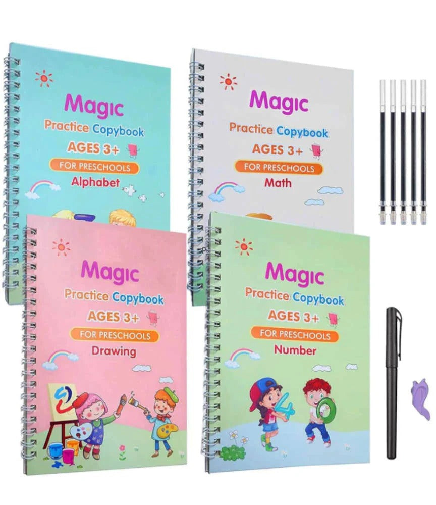 Sank Magic Practice Copybook Set Of 4 Books With Pen & Refills Reusable