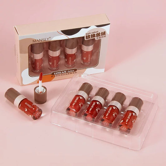 Mansly 4Pc Set Velvet Air Lip Gloss Lip Mud Lip Glaze