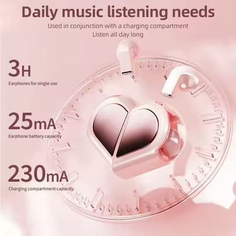 K520 Pink Heart TWS Wireless Earbuds – Cute Kawaii Bluetooth Earphones for Girls