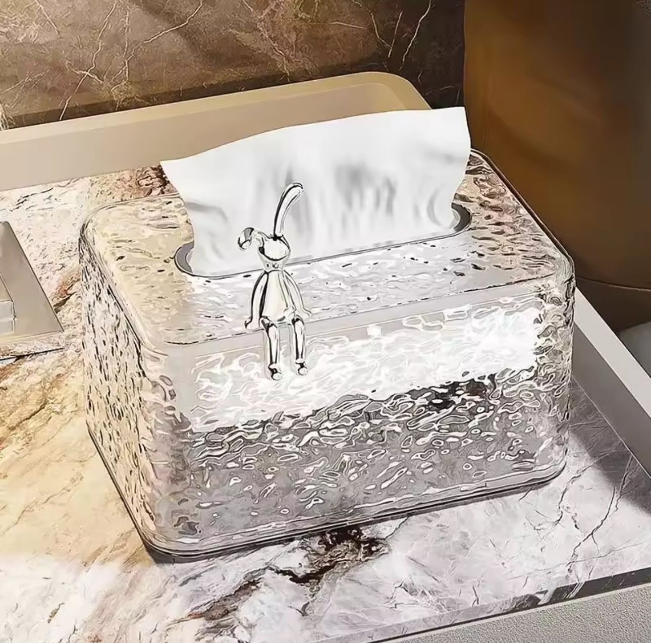 Rabbit Design Acrylic Tissue Box Transparent Decorative Tissue Holder with Cute Rabbit