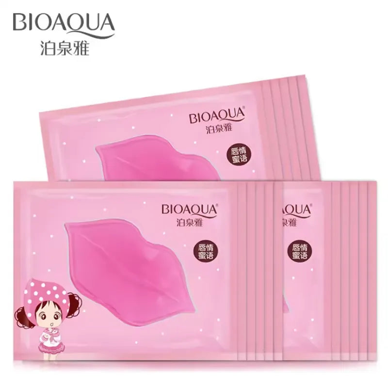 Three pink BIOAQUA patchwork mask packets arranged on a white background, with the brand name BIOAQUA and Chinese text visible on the packaging.