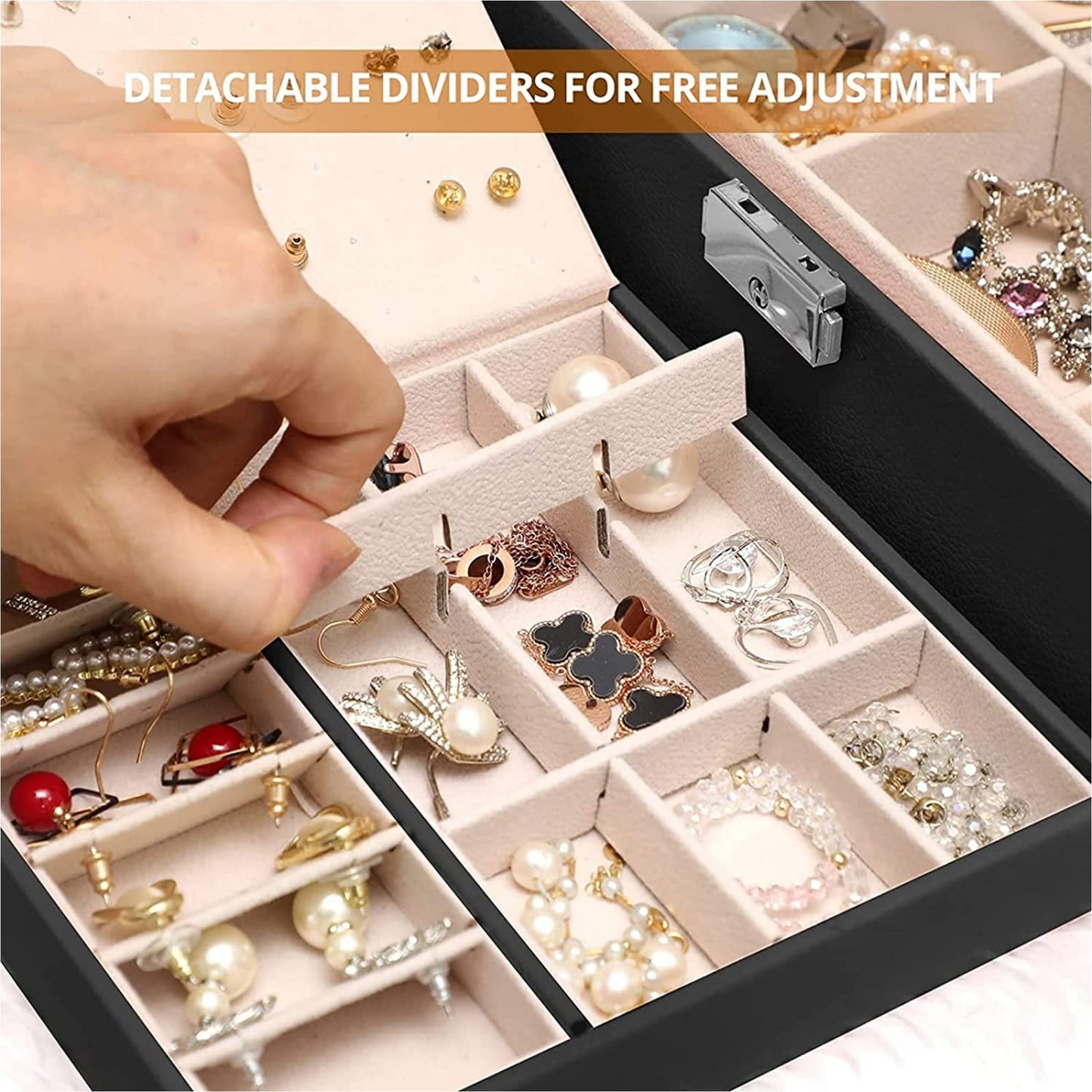 Leather Jewellery & Cosmetics Organizer with Lock – 2-Layer Storage Box
