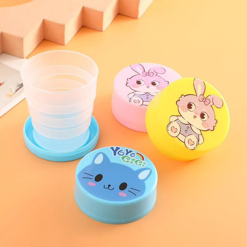 Kids Folding Cup With Lid Portable Reusable Plastic Water Cup Cartoon